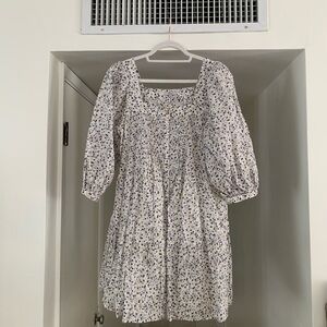 Floral White and Blue Women's Dress